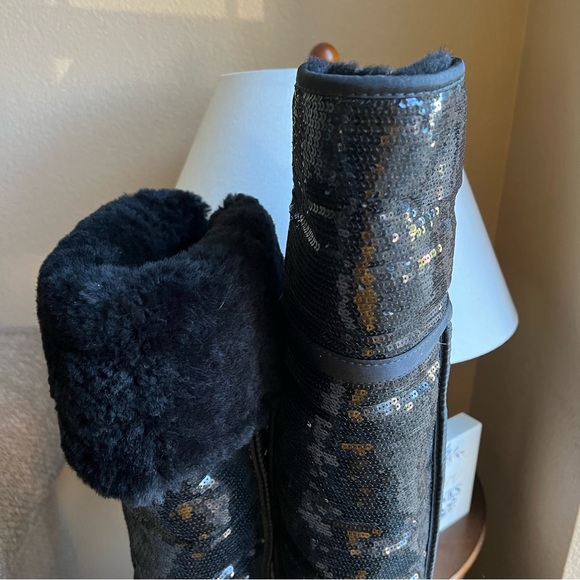 NEW! UGG Black Sequin Knee High Fur Lined Boots US10 EU41 - Picture 5 of 9